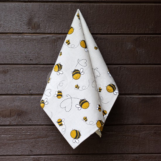 Colourful half-linen kitchen towel "Bees"